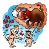 Cartoon: Irritation (small) by illustrator tagged dick,bull,size,laughing,laughter,angry,irritation,upset,naked,penis,small,cartoon,satire,illustration,peter,welleman,illustrator,cartoonist,comic