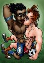 Cartoon: soccer guys (small) by illustrator tagged soccer player intimate friends ball kissing field fussbal voetbal sport guys sporty muscles black white love attraction illustration cartoon illustrator peter welleman queer gay homo strong men top