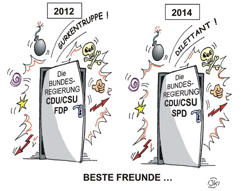 Cartoon: Beste Freunde (medium) by JotKa tagged regierung,bundesregierung,parteien,koalitionen,koalitionspartner,koalitionsstreit,politiker