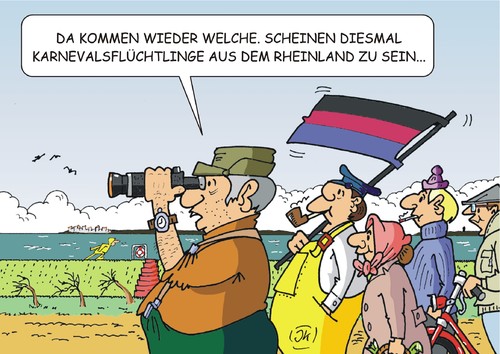 Cartoon: Flüchtlingsströme (medium) by JotKa tagged jecken,umzug,umzüge,rheinland,flüchtlinge,flucht,küste,rosenmontag,weiberfastnacht,karnevalshochburgen,narren,karneval