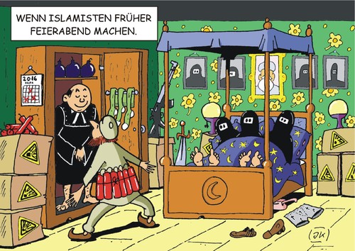 Cartoon: Früher Feierabend (medium) by JotKa tagged pastor,pfarrer,orgien,nebenbuhler,liebe,feierabend