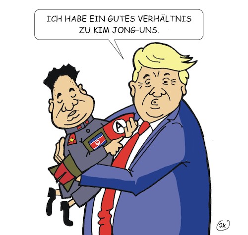 Cartoon: Gutes Verhältnis (medium) by JotKa tagged präsident,donald,trump,kim,jong,uns,usa,korea,nordkorea,twitter,atomwaffen,präsident,donald,trump,kim,jong,uns,usa,korea,nordkorea,twitter,atomwaffen