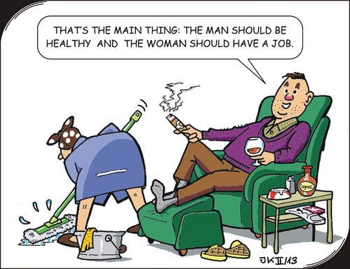Cartoon: Health (medium) by JotKa tagged man,woman,relations,life,settings,jobs,role,distribution,of,tasks