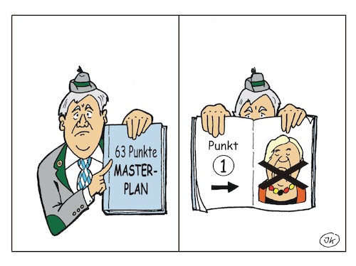 Cartoon: Masterplan (medium) by JotKa tagged masterplan,flüchtlingspolitik,union,cdu,csu,seehofer,merkel,masterplan,flüchtlingspolitik,union,cdu,csu,seehofer,merkel