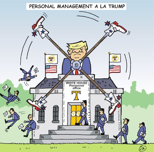Cartoon: Personalmanagement a la Trump (medium) by JotKa tagged donald,trump,rex,tillerson,weisses,haus,white,minister,personal,entlassungen,hire,and,fire,washington,president,of,the,united,states,donald,trump,rex,tillerson,weisses,haus,white,minister,personal,entlassungen,hire,and,fire,washington,president,of,the,united,states