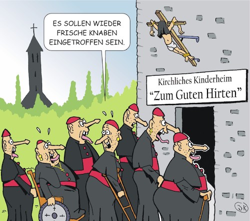 Cartoon: Zum guten Hirten (medium) by JotKa tagged kirche,kinder,missbrauch,vatikan,bischof,kardinal,pabst,vertuschung,kindesmissbrauch,waisenhäuser,opfer,religion,kinderheime,jugendheime,kirche,kinder,missbrauch,vatikan,bischof,kardinal,pabst,vertuschung,kindesmissbrauch,waisenhäuser,opfer,religion,kinderheime,jugendheime