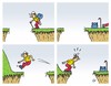 Cartoon: Der Sprung (small) by JotKa tagged springen wandern schlucht natur rucksack handeln überlegung wälder berge freizeit outdoor sport glück und pech freud leid