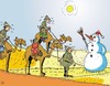 Cartoon: Schneemann Snowman (small) by JotKa tagged schneemann,schnee,eis,wüste,sand,sonne,hitze,trockenheit,illusionen,winter,sommer,expedition,forscher,kamele,dünen,afrika,snowman,ice,desert,suns,heat,drought,illusions,summer,explorer,camels,dunes,africa