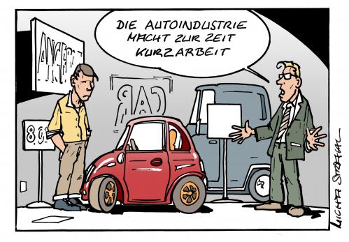 Cartoon: Kurzarbeit (medium) by Micha Strahl tagged micha,strahl,kurzarbeit,autoindustrie,wirtschaftskrise,rezession,autokrise,abschwung,kurzarbeit,arbeit,job,karriere,auto,autoindustrie,industrie,wirtschaftskrise,wirtschaft,arbeiter,krise,geld,finanzen,finanzkrise,rezession,konjunktur,autokrise,abschwung