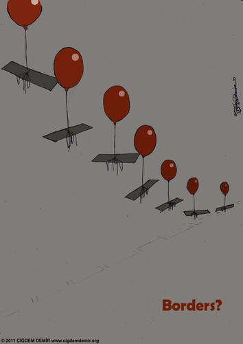 Cartoon: Borders? (medium) by CIGDEM DEMIR tagged cigdem,demir,borders,balloon,red,fly