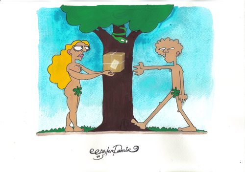 Cartoon: the post (medium) by CIGDEM DEMIR tagged adam,and,eve,apple,post