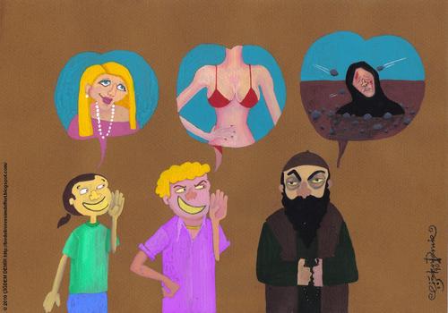 Cartoon: Viewpoint (medium) by CIGDEM DEMIR tagged cigdem,demir,woman,man,recm,burka,viewpoint,2010
