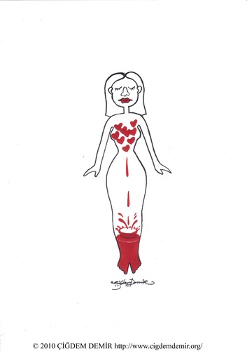 Cartoon: Woman in love.Woman in pain... (medium) by CIGDEM DEMIR tagged cigdem,demir,woman,women,2010,heart,love,red,in