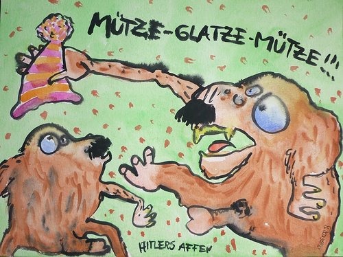 Cartoon: Mütze-Glatze-Mütze... (medium) by Eggs Gildo tagged hitler,affen,nazis,neonazis,mütze