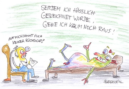 Cartoon: Risiken der Porträtzeichnerei (medium) by Eggs Gildo tagged hässlich,porträt,risiko,psychologe