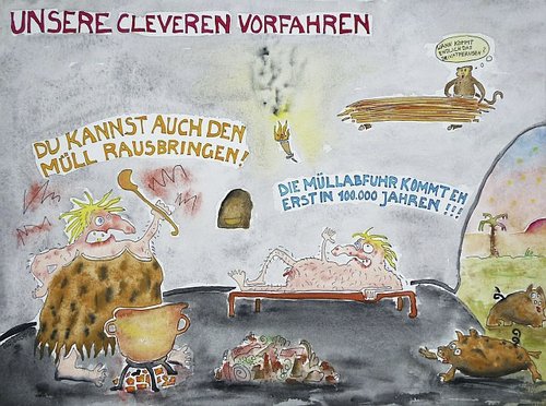 Cartoon: Unsere cleveren Vorfahren... (medium) by Eggs Gildo tagged müllabfuhr,vorfahren