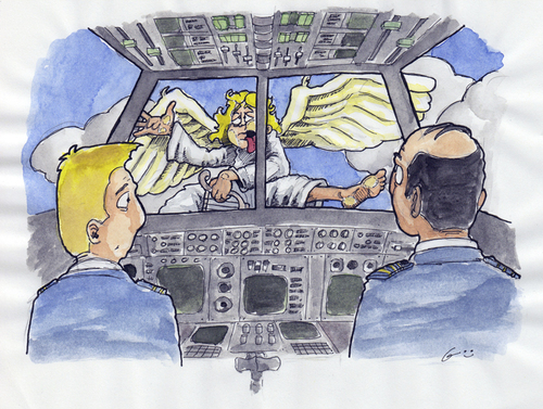 Cartoon: Angel-Air (medium) by bertgronewold tagged flugzeug,engel,pilot,unfall,scheibe