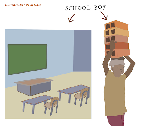 Cartoon: Schoolboy in Africa (medium) by bernie tagged school,africa,schoolboy,education