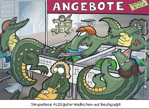 Cartoon: ALDIgator (medium) by Dodenhoff Cartoons tagged aldi,discounter,schnäppchen,gier,frauenkampf