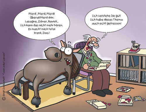 Cartoon: Fix und Pferdig (medium) by Dodenhoff Cartoons tagged verständnis,beratung,praxis,nahrung,essen,psychologe,fertiggerichte,pferd