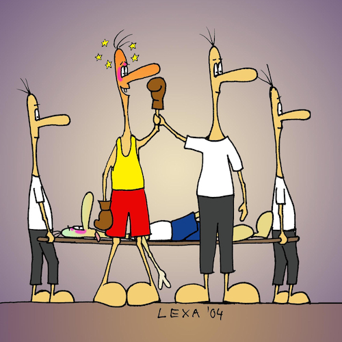 Cartoon: lexatoon Der Sieger (medium) by lexatoons tagged lexatoon,der,sieger,boxen,ko,nockout,blaues,auge,sterne,sehen,lexatoon,der,sieger,boxen,ko,nockout,blaues,auge,sterne,sehen