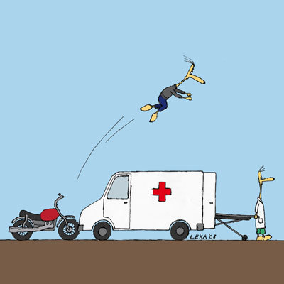 Cartoon: Überflieger (medium) by lexatoons tagged motorrad,bike,unfall,krankenwagen,arzt,ambulance