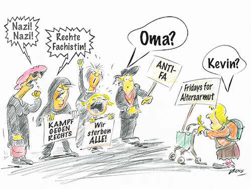 Cartoon: Fridays gegen Altersarmut - (medium) by kugel2020 tagged antifa,oma,altersarmut,fridays,brd,deutschland,demonstration,armut,rentner