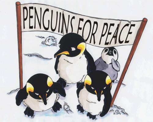Cartoon: Penguins for Peace (medium) by Penguin_guy tagged world,peace,weltfrieden,penguins,pinguine,tiere,animals,pets,thomas,baehr,klimawandel,climate,change,pinguin,pinguine,tier,tiere,eis,arktis,frieden,friede,krieg,kriege,gewalt,weltfrieden,demo,demonstrieren,demonstration,protest