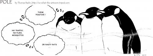 Cartoon: POLE Strip No. 50 (medium) by Penguin_guy tagged penguins,pinguine,pets,tiere,animals,global,warming,treibhauseffekt,erderwaermung,umweltverschmutzung,pollution,winter,cold,kalt,whiteout,thomas,baehr,klimawandel,climate,change