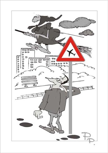 Cartoon: Traffic sign (medium) by paraistvan tagged sign,traffic,flight,motherinlaw,broom