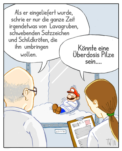 Cartoon: ... (medium) by Tobias Wieland tagged super,mario,pilz,psychatrie,mushroom,arzt