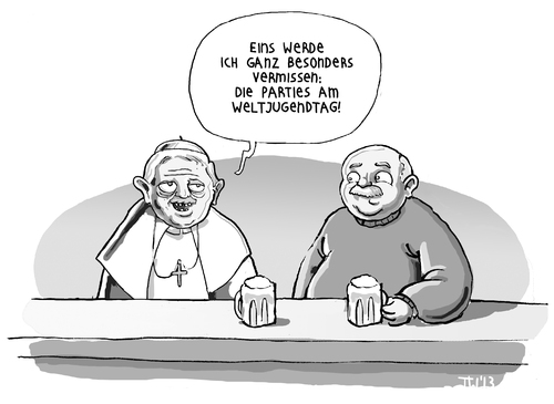 Cartoon: Päpstliche Erinnerungen (medium) by Tobias Wieland tagged papst,rücktritt,weltjugendtag,benedikt,ratzinger,katholische,kirche,missbrauch,skandal,vatikan