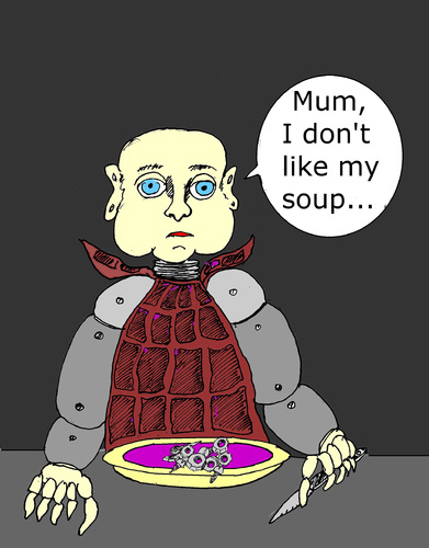 Cartoon: Dont like my soup (medium) by Marbez tagged androids,problems,meal