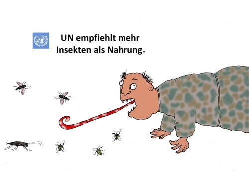 Cartoon: UN empfiehlt Insektennahrung. (medium) by Marbez tagged un,insekten,nahrung