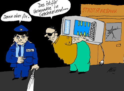 Cartoon: Verwandte in Griechenland (medium) by Marbez tagged griechenland,bankautomat,voll