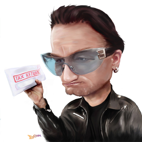 Cartoon: Bono faces a tax demand (medium) by Dom Richards tagged bono,rock,tax,u2,ireland,uk