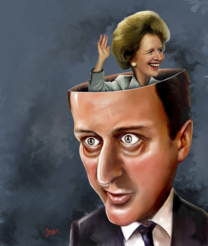 Cartoon: Cameron - Thatcher (medium) by Dom Richards tagged david,cameron,margaret,thatcher,conservative,caricature,surreal