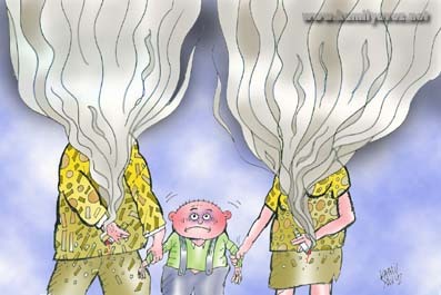 Cartoon: anti-smoking cartoons (medium) by kamil yavuz tagged anti,smoking,passive,kids,cigarette