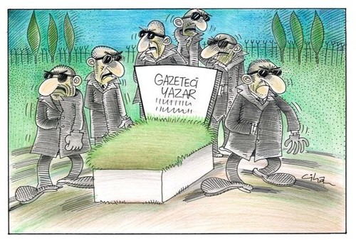 Cartoon: KORUMA (medium) by cihandemirci tagged koruma,gazeteci,sanatci,katil,yazar,cihan,demirci,karikatur
