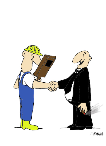 Cartoon: employee and patron (medium) by emraharikan tagged employee,patron