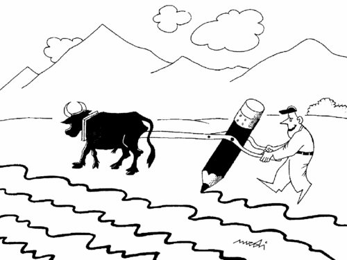 Cartoon: farmer (medium) by Medi Belortaja tagged work,paper,pencil,farmer,writing,humor