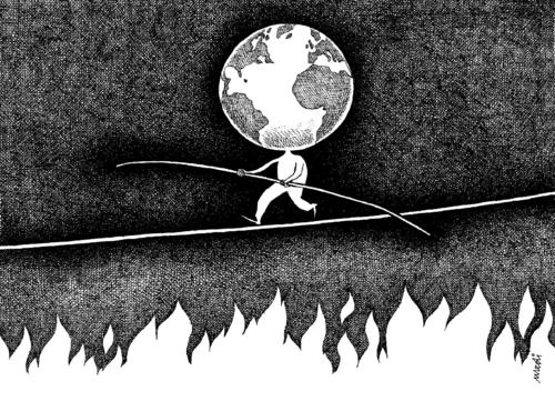 Cartoon: acrobatic situation (medium) by Medi Belortaja tagged situation,acrobatic,world,earth,globe,rope,danger,dangerous,ecology,environment