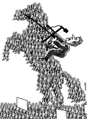 Cartoon: angry horse (medium) by Medi Belortaja tagged dictatorship,democracy,revolt,peoples,people,horse,angry,leader,politics