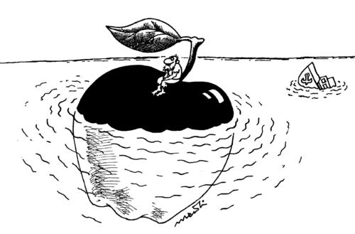 Cartoon: apple island (medium) by Medi Belortaja tagged island,apple,robinson,crusoe,humor