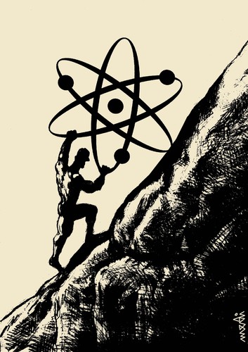 Cartoon: atom sisyphus (medium) by Medi Belortaja tagged stone,nuclear,sisyphus,atom,boulder
