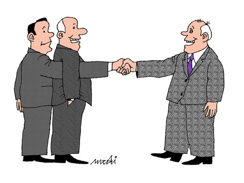 Cartoon: handshake after head (medium) by Medi Belortaja tagged concealment,heads,head,handshake