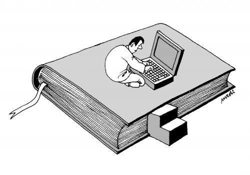 Cartoon: book and laptop (medium) by Medi Belortaja tagged literature,books,computer,laptop
