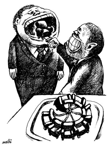 Cartoon: cakes with power (medium) by Medi Belortaja tagged politics,politicians,power,chair,cakes