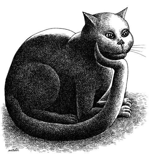 Cartoon: cat thinking (medium) by Medi Belortaja tagged humor,tail,animals,thinking,mind,think,thinker,cat
