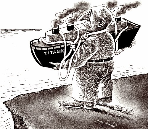 Cartoon: despaired man (medium) by Medi Belortaja tagged submersion,titanic,man,despaired,suicide,poverty,poor,death,ship